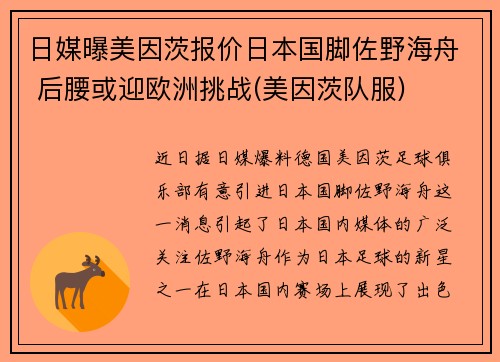 日媒曝美因茨报价日本国脚佐野海舟 后腰或迎欧洲挑战(美因茨队服)