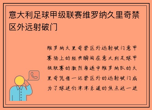意大利足球甲级联赛维罗纳久里奇禁区外远射破门